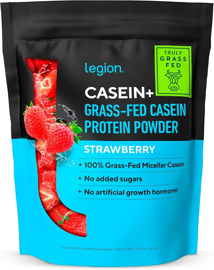 LEGION Casein Protein Powder (Strawberry) - Powder Micellar de liberación lenta - Non-GMO, Gluten-Free & Naturally Sweetened Casein Powder from Grass-Fed Cows
