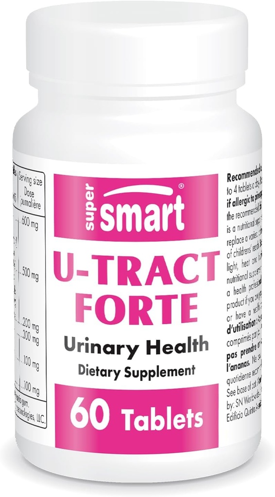 Supersmart U-Tract Forte (Fórmula avanzada) - con D-Mannose, CranMax Cranberry Concentrate, Dandelion Root - Suplemento herbal ← No GMO &amp; Gluten Gratis - 60 Tablets