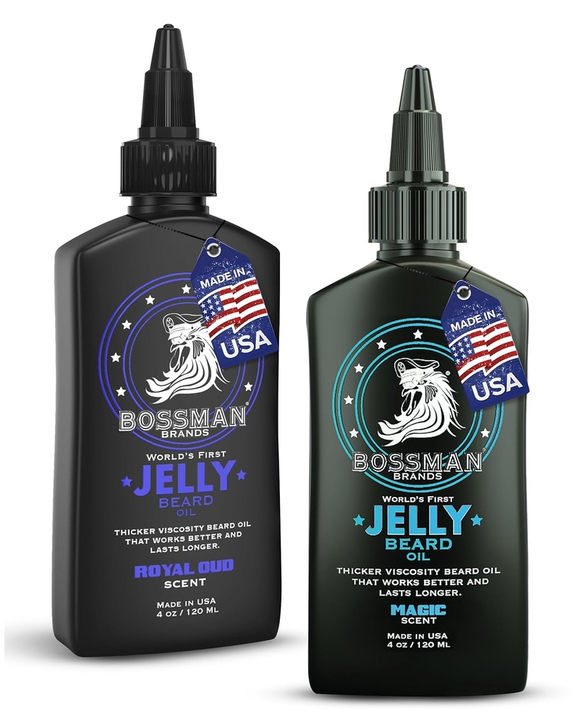 Bossman Jelly Beard Oil for Men Bundle ← 2 Pack, 8 oz (Magic + Royal Oud Scents)