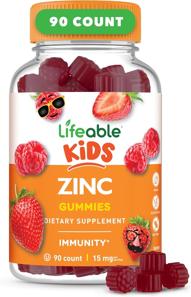 Vida útil Zinc Gummies para niños Ø15mg ← Gran Tasting Kids Zinc Suplementos Ø GMO Free Vegetarian Zinc Vitamins  durable for Healthy Skin and Immune Support for Kids and Children TEN 90 Gummies