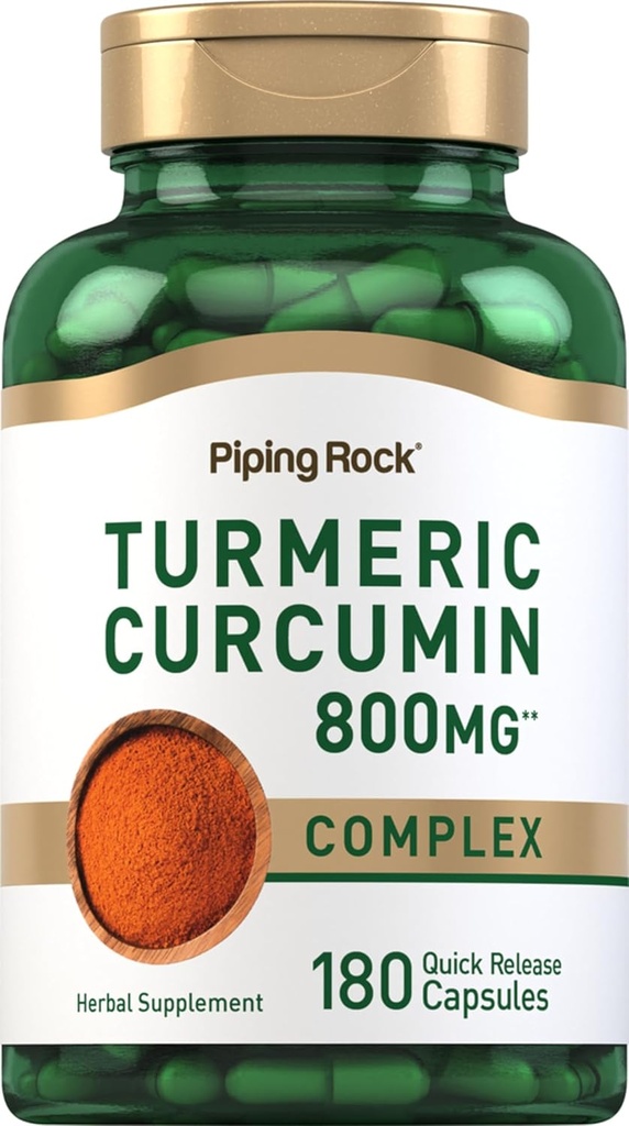Piping Rock Turmeric Curcumin Suplemento 800mg  180 Capsules ← Herbal Extract Complex ← Non-GMO, Gluten Free