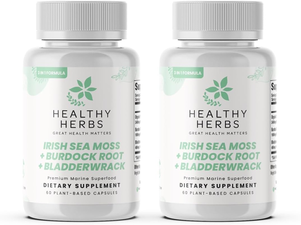 Herbs Healthy Wildcrafted Sea Moss Capsules  2280mg Advanced Ocean Greens Complex Irish Sea Moss Superblend ← US-Made, Vegan, Non-GMO, Easy-Swallow (2-Pack)