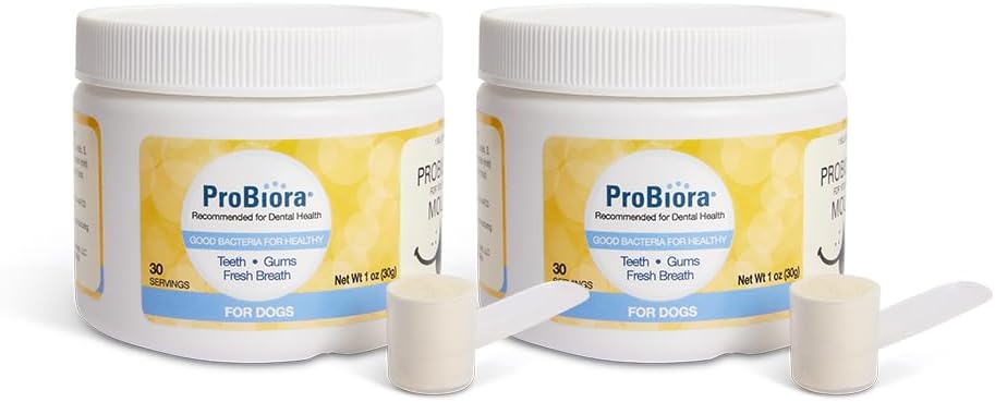 Probiora para Perros ← Perro Probiótico Suplemento para Cuidado Oral Silencio Pet Probióticos para Reducir la Respiración Mala Silencio Perro Suplemento Nutricional para Salud Dental Silencio 30 Servimientos (Pack of 2, Jar)