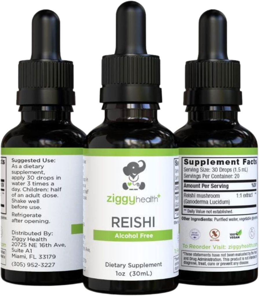 Reishi Mushroom Extract - Tintura líquida - Suplemento para la Defensa Inmunitaria &amp; Brain Support, Apoyo a la función saludable del hígado, energizante, " mejor sueño, 1oz por Ziggy Health