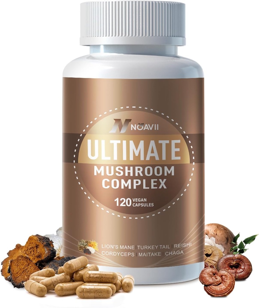 Mushroom Complex Supplement 2600mg, 120 Capsules - 10 Mushrooms Blend - Reishi, Lions Mane, Cordyceps, Chaga, Turquía Tail, Maitake, Shiitake, Oyster Nootropic Complex - Brain, Energy, Focus Pills