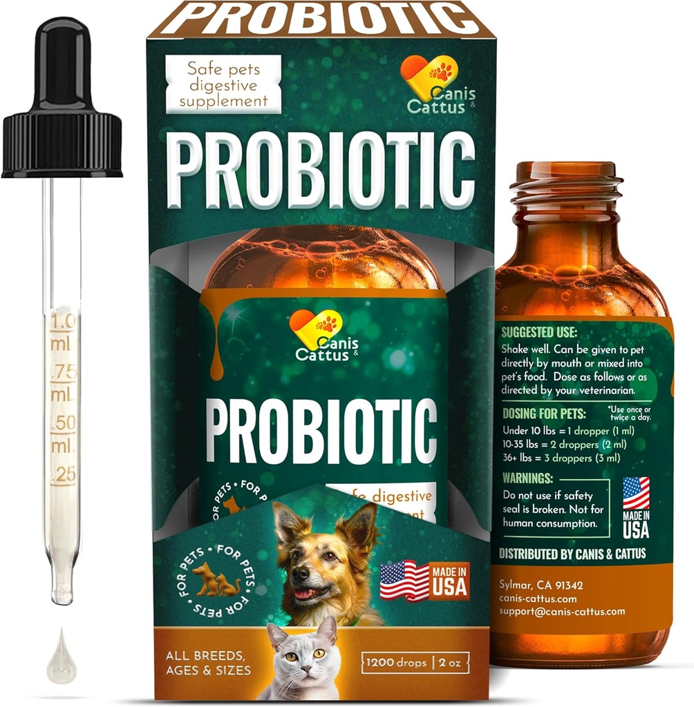 Probióticos para gatos – Probióticos de gato líquido con enzimas digestivas para gas, ruborización, diarrea y estómagos activos – gotas fáciles de mezcla – 2 oz