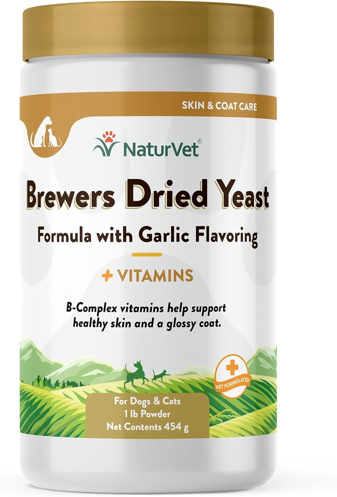 NaturVet Brewers Dried Yeast Formula con sabor a a ajo Más vitaminas para perros y gatos, Polvo, Hecho en los EE.UU. con ingredientes de origen mundial 1 libra