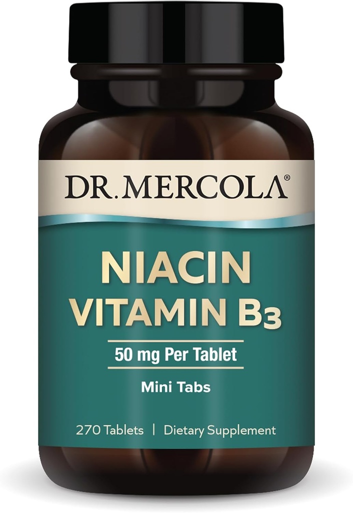 Dr. Mercola Niacin Vitamina B3, 90 Serviciones (270 Tabletas), Suplemento dietético, Mini Tabs, Vitamina B Esencial, No GMO