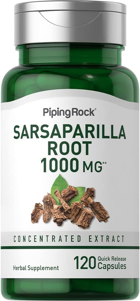 Piping Rock Sarsaparilla Root Capsules 1000mg Silencio 120 Conde Silencio Concentrado Herb Extracto Silencio No-GMO, Gluten Suplemento Gratis