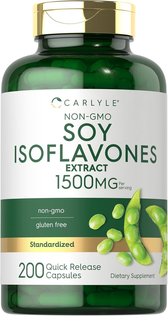 Carlyle Soy Isoflavones for Women and Men 1500mg ← 200 Capsules ¦ Non-GMO, Gluten Free Extract Supplement
