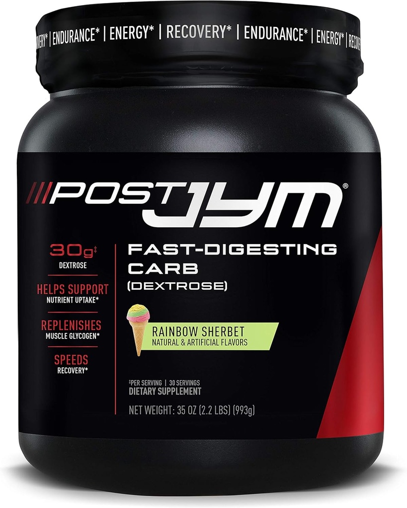 Post JYM Carb Fast Digesting Post Workout Recovery Powder ← Pure Dextrose, Glycogen Replenishment, Athletic Performance, Muscle Growth ← Rainbow Sherbet 30 Servings