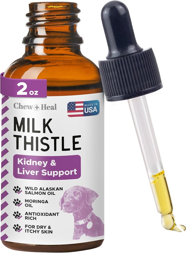 Esteto de leche para perros Apoyo para el hígado - 2 oz suplemento de leche líquido para Kidney y soporte para el hígado - con aceite de salmón de Alaska silvestre y aceite de moringa - hecho en EE.UU.