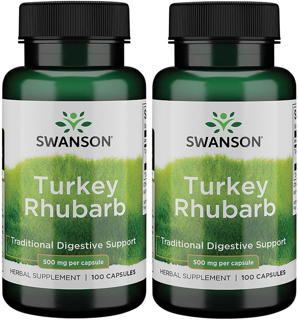 Swanson Turquía Rhubarb - Suplemento Herbal para la Salud Digestiva - Fórmula Natural - (100 cápsulas, 500 mg cada uno) (2 Pack)