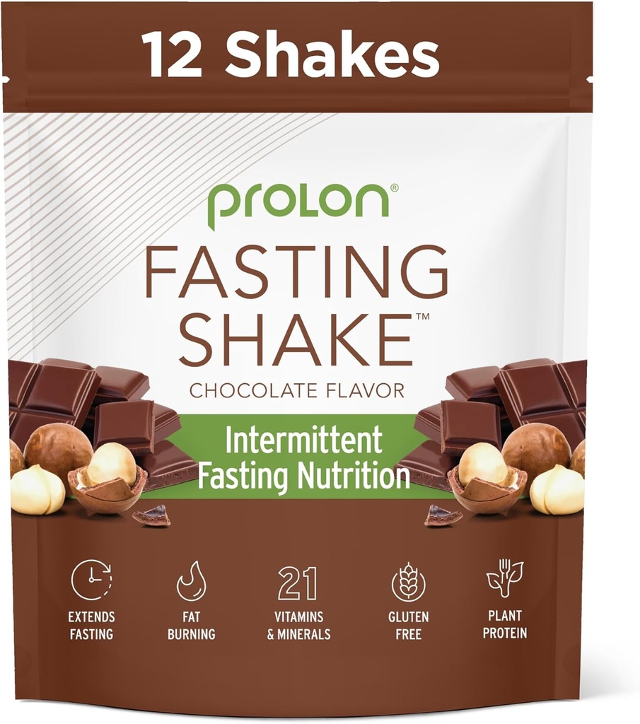 Prolon Intermittent Fasting Drink Mix ¦ Fasting Shake for Intermittent Fasting TEN Vitaminas, Fibra, Proteína basada en plantas, Superfoods TEN Keto, Vegan, Gluten Free, Dairy Free TEN Chocolate, 12 Packets