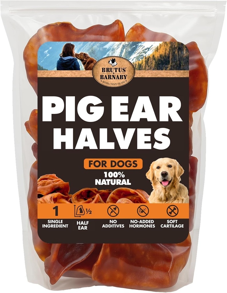 BRUTUS & BARNABY Pig Halves for Dogs, 15 Ct. – All-Natural Single Ingredient Dog Chews, Slow Cooked &amp; Fully Digestible Rawhide Alternative