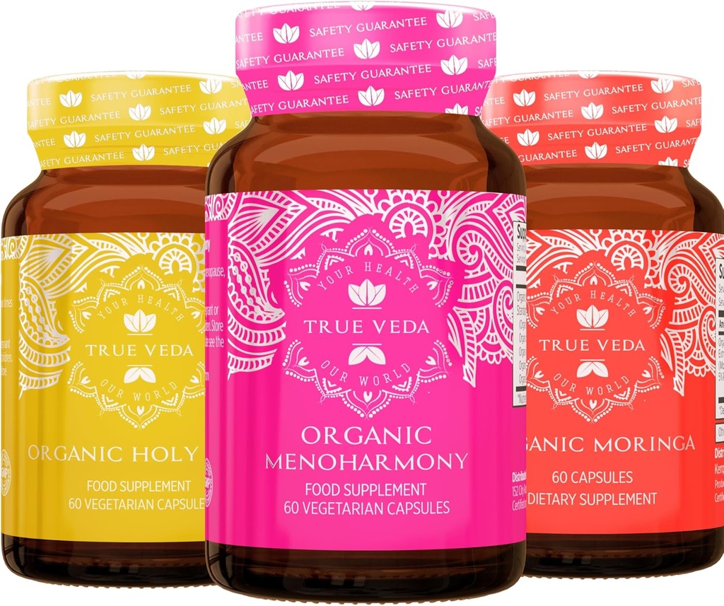 Verdadera Veda Menopause Bundle USDA Orgánica ← Multi-Award-Winning Silencio Orgánica Moringa Silencio Orgánica Santa Basil con Vitamina B6 Silencio Orgánica MenoHarmony Capsules