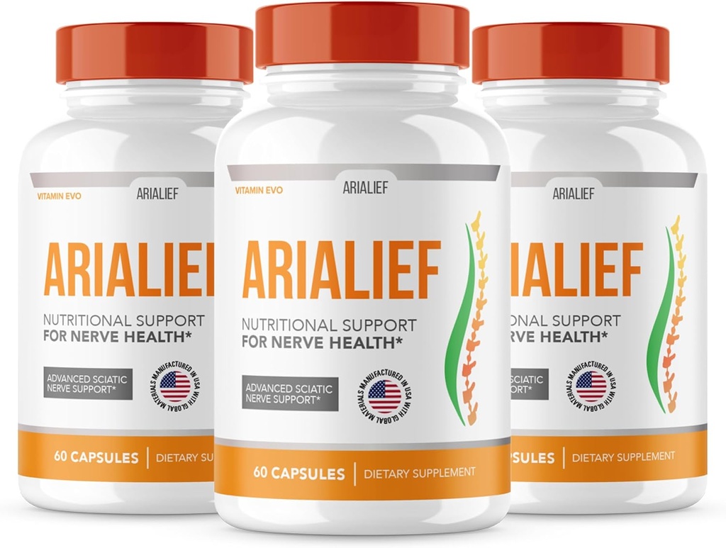 (3 PACK) Arialief Sciatica Nerve Support, Arialeaf Advanced Nerve Health, Arialeaf Prime Palm Sciatica, Aria Leaf Primepalm Aria Lief, Nerve Relief Supplement Sciatic Soothing (180 capsules )