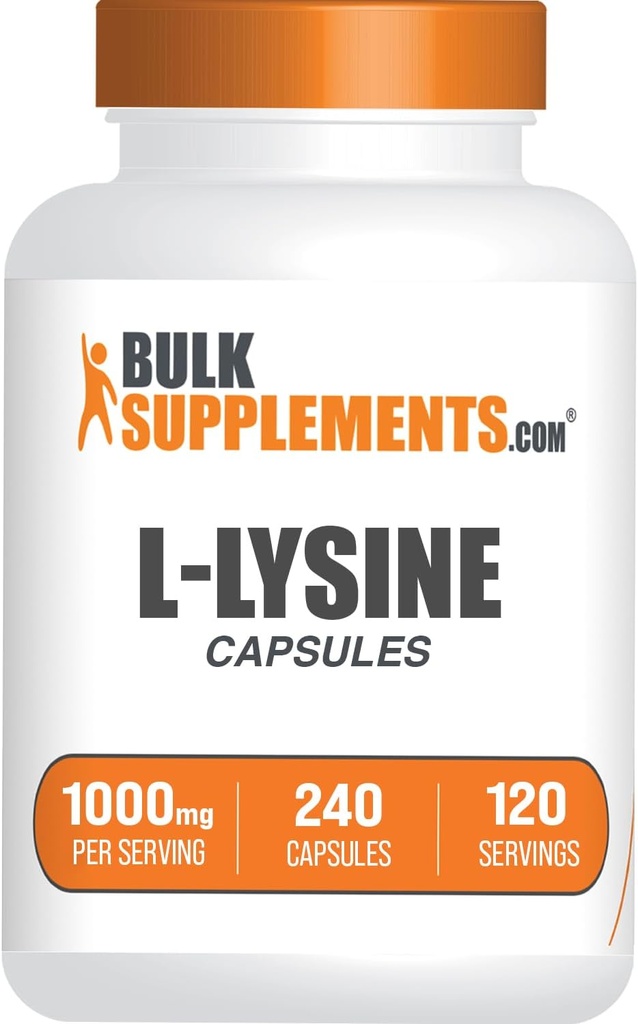 BulkSupplements.com L-Lysine HCl Capsules - Suplemento de Nutrición Deportiva, Lysine 1000mg - para Immune Support, Gluten Free, 2 cápsulas por Serving, 240 Conde (Pack of 1)