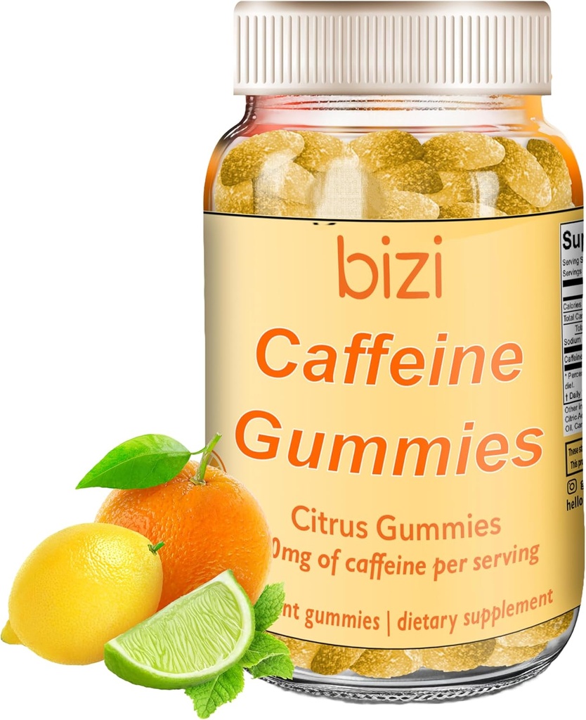 Bizi Caffeine Gummies for Men and Women, Energy Supplement to Boost Focus, Caffeine Gummies for Adults, 30mg Caffeine per Gummy, Citrus Flavor (60 ct)