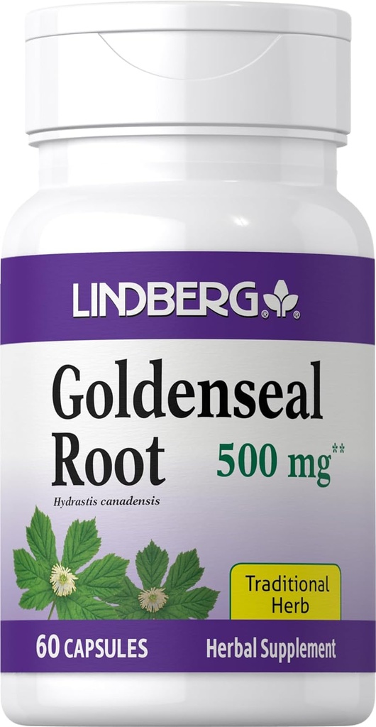 Lindberg Goldenseal Root Capsules  500mg ← 60 Capsules ← Tradicional Herb Silencio Extract Supplement ← Non-GMO, Gluten Free