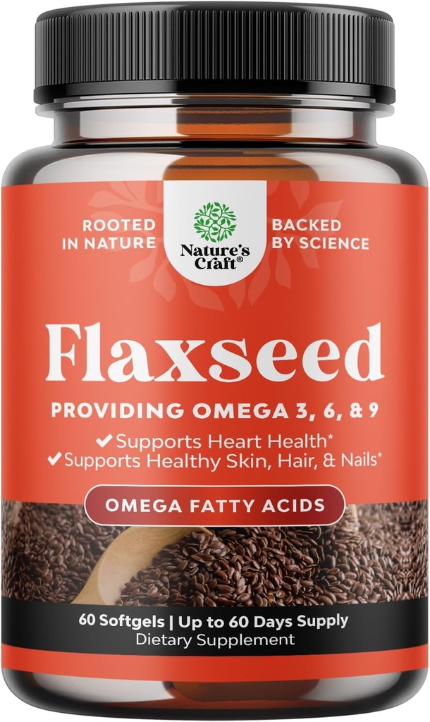 Flaxseed Oil 1000mg Softgels - High Potency Flax Seed Oil Softgels for Heart Health Digestion and Brain Support - Cold Pressed Organic Flaxseed Provide Plant Based Omega 3 6 9