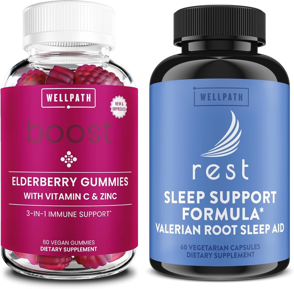 WellPath Elderberry Gummies con Zinc + Rest Valerian Root Ayuda de dormir para adultos con Melatonin &amp; L-Theanine, 60 Ct Cada