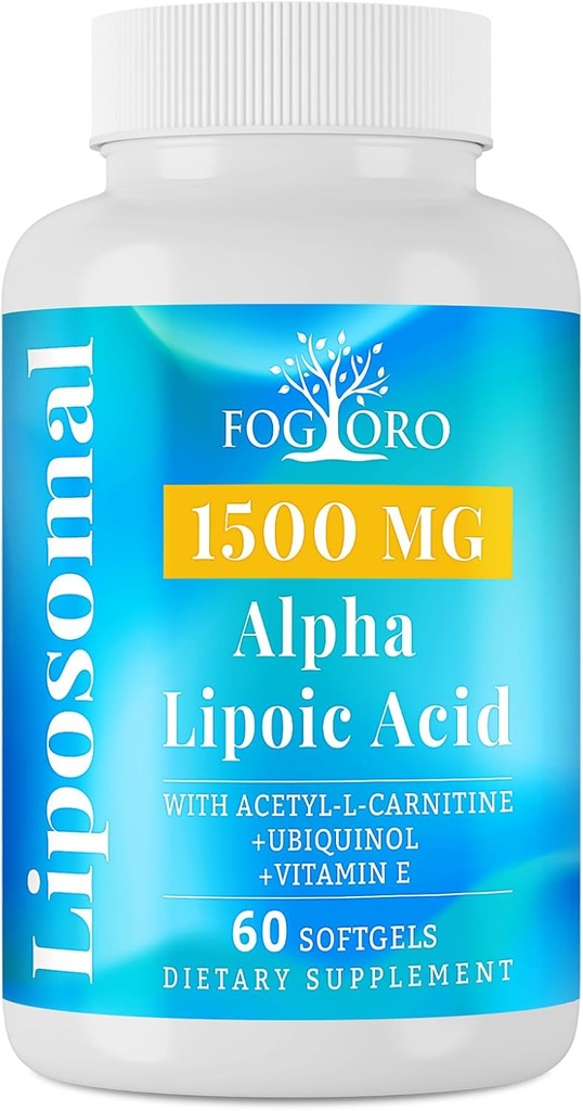 Fogoro Alpha Lipoic Acid 1500 mg-Liposomal ALA Suplemento para Producción de Energía Celular,Metabolismo Lipid,Scavenger Radical Libre,60 Softgels