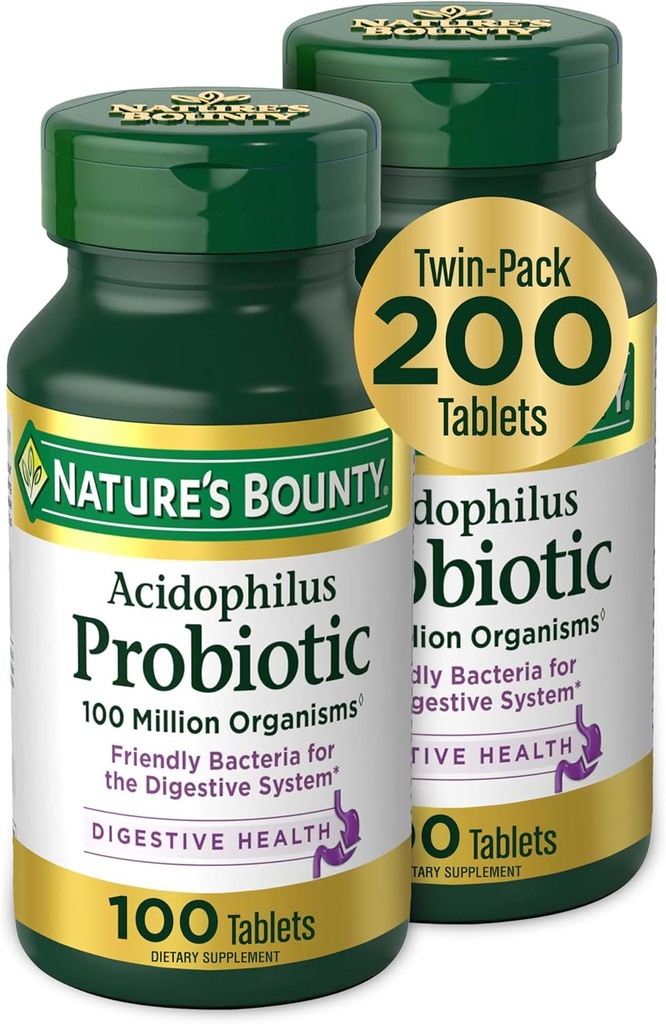 Bounty Acidophilus Probiotic, Daily Probiotic Supplement, Digestive Health, 200 Tablets, Twin Pack