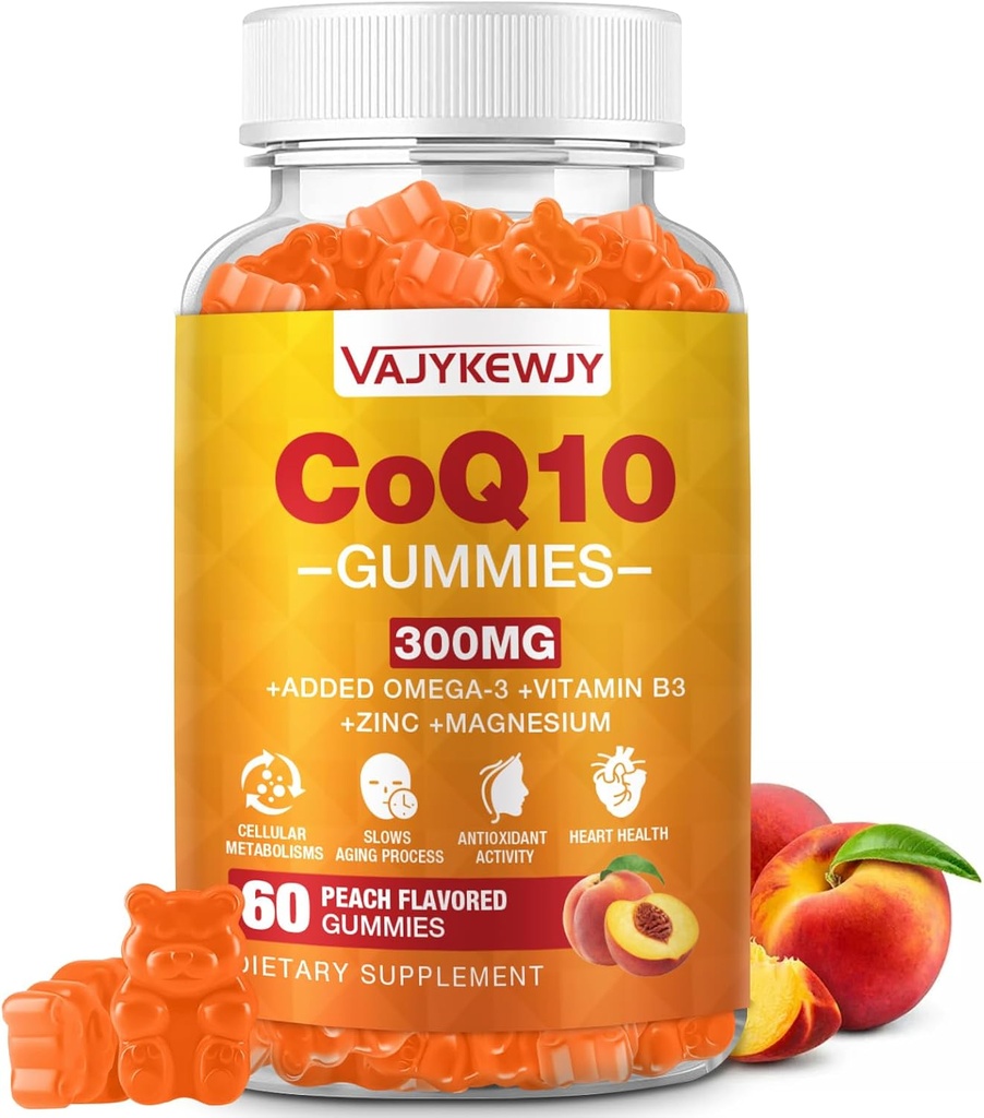 CoQ10 sin azúcar Gummies 3000 mg - Plus Omega-3, vitamina B3 " Zinc, alta absorción Coenzima Q10 Suplementos para energía celular " Apoyo antioxidante, Vegan 60 Conde