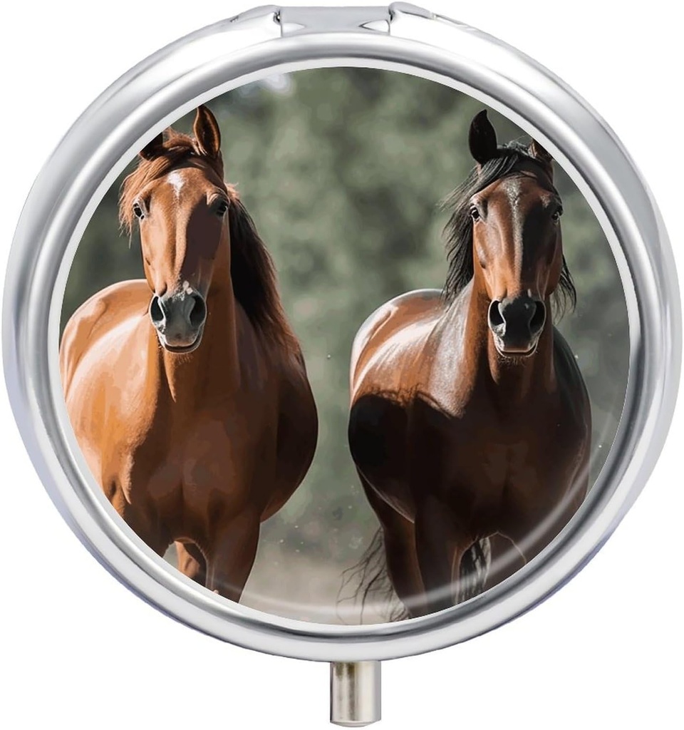 Pill Case 3 Compartimiento Animales Caballos Pill Box Mini Medicina Pill Organizador Portable Travel Pillbox for Pocket Purse Metal Pill Container for Vitamins Fish Oil Suplementos