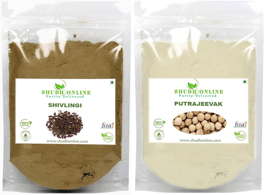 Shudh Online Sivalingi y Putrajivak Seed Powder Combo (100 gramos cada uno), Putrajeevak y Shivlingi Beej polvo, Putrijivak, Putr Jivak, Shivalinga, Shivling