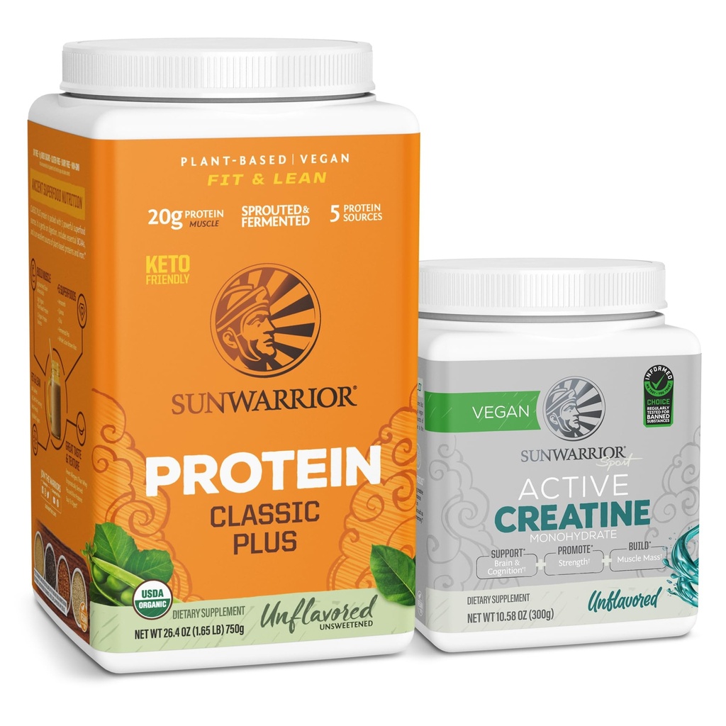 Sunwarrior Vegan Protein Powder ← Desarrollado, 30 Servings & Creatine Monohydrate Powder ← Desarrollado, 60 Servings