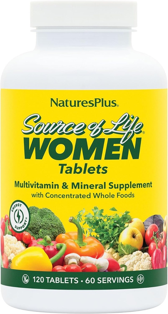 NaturesPlus Source of Life Women Multivitamin - 120 Tablets vegetarianos - Whole Foods, Enzymes & Minerals - Global Health, Energy - Gluten-Free - 60 Servings