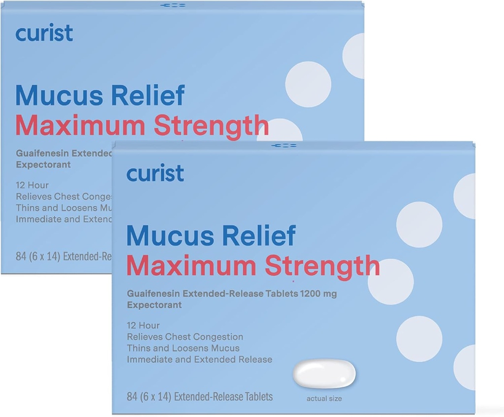 Curist Guaifenesin 1200 mg Extended Release Mucus Relief Maximum Strength - 168 Conde Bulk Extended Release Tablets - Reduce Mucus Clear Congestion (2 Pack of 84 Tablets)