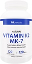 ML Naturals Vitamina Natural K2 MK-7 120 mcg 120 Vegetable Capsules. Natural MK-7/99% All-Trans MK-7. Admite Bone & Heart Health, ayuda a promover la salud vascular, NSF-Certified & cGMP-Compliant.