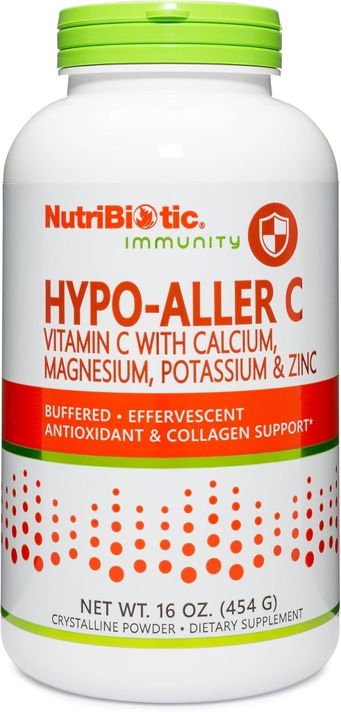 NutriBiotic - Hipo-Aler C Powder Vitamina C & Minerales, 16 Oz  1300 Mg Vitamina C for Antioxidant &amp; Collagen Support ← Buffered with Calcium, Magnesium, Zinc &amp; Potassium ← Gluten &amp; GMO Free