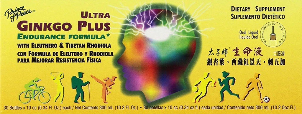 Prince of Peace Ultra Ginkgo Plus, 30 Bottles, 0.34 fl. oz. Each – Brain Boost Supplement – Support for Active Lifestyles – Ginkgo Biloba for Endurance