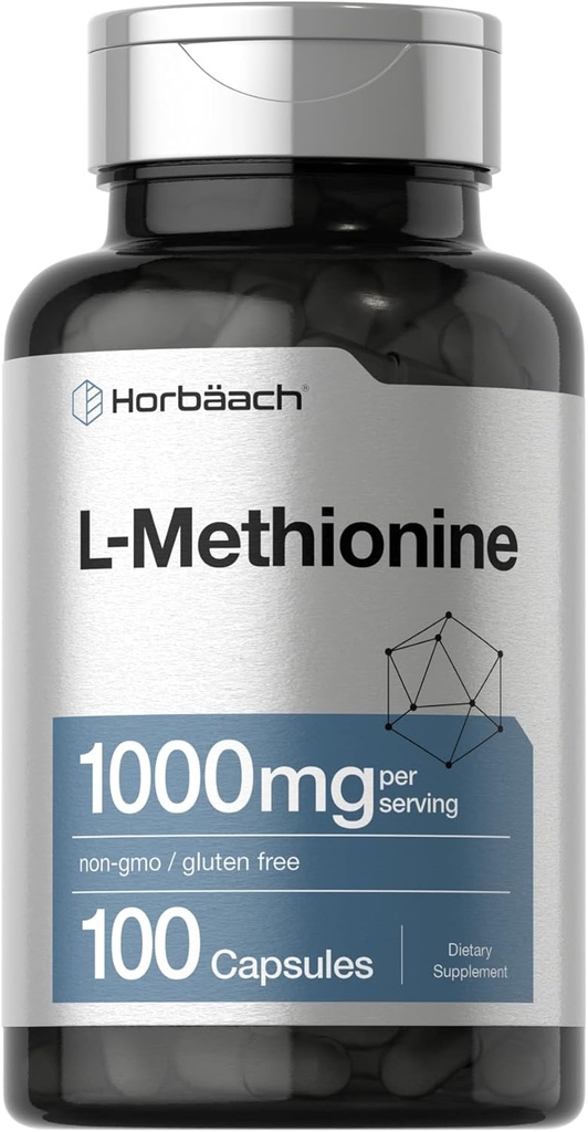 Horbäach L-Methionine 1000mg  100 Capsules ← Non-GMO, Gluten Free ← Free Form Supplement