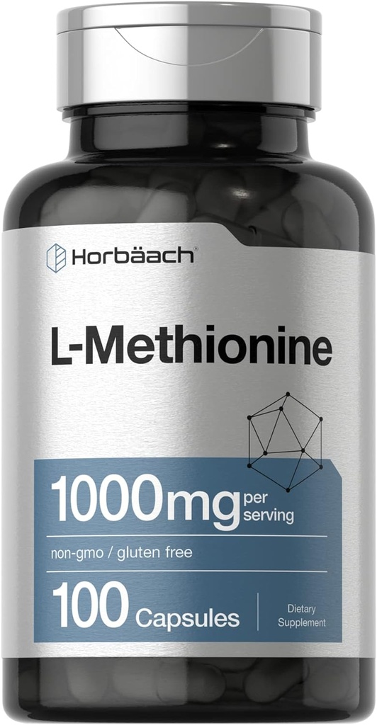 Horbäach L-Methionine 1000mg  100 Capsules ← Non-GMO, Gluten Free ← Free Form Supplement