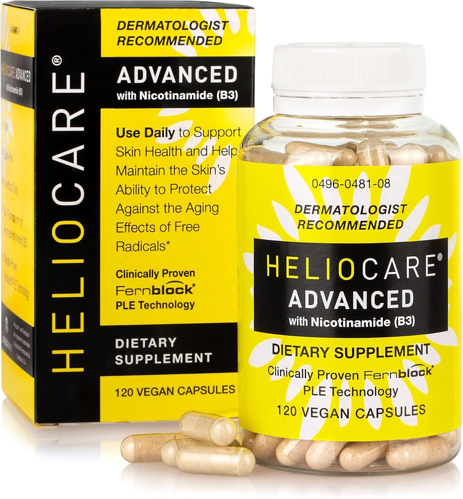Heliocare Advanced Niacin B3 Suplemento: Fernblock PLE Extract 240mg Por Serving - Supports Skin Cell Health W/Antioxidant Rich Vitamin B3 Niacin 500 mg - 120 Vegan Capsules