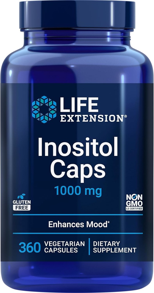 Extensión de la vida Caps Inositol – 1000 mg, Myo-Inositol – Salud del Mood, Bienestar, Metabolismo saludable, Equilibrio hormonal – Libre de gluten, No GMO, Vegetariano – 360 cápsulas