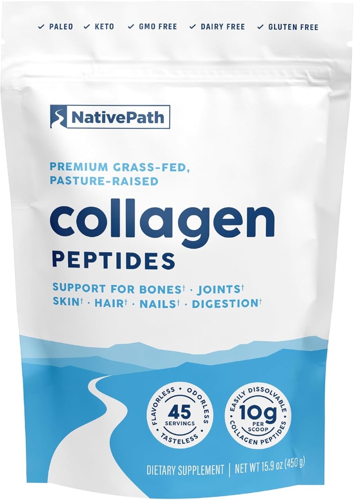 NativePath Collagen Peptides Protein - Hidrolyzed Tipo 1 & 3 Collagen Powder para la piel, el cabello, uñas - 15.9 oz (45 servidos)