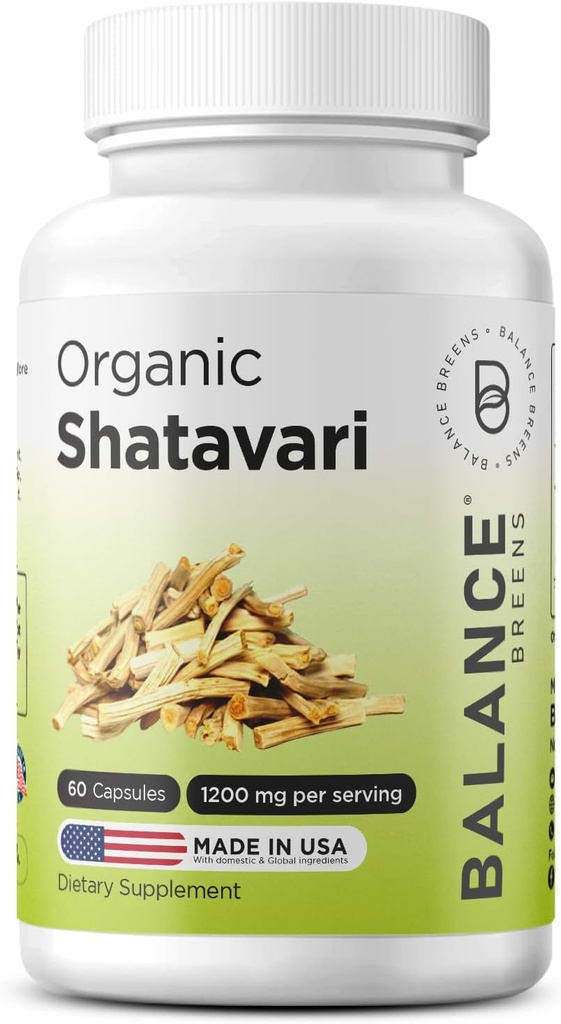 Organic Shatavari 1200mg, 60 Capsules - Lactation Support Vitamins, Hormonal Balance for Women, Asparagus Racemosus Root