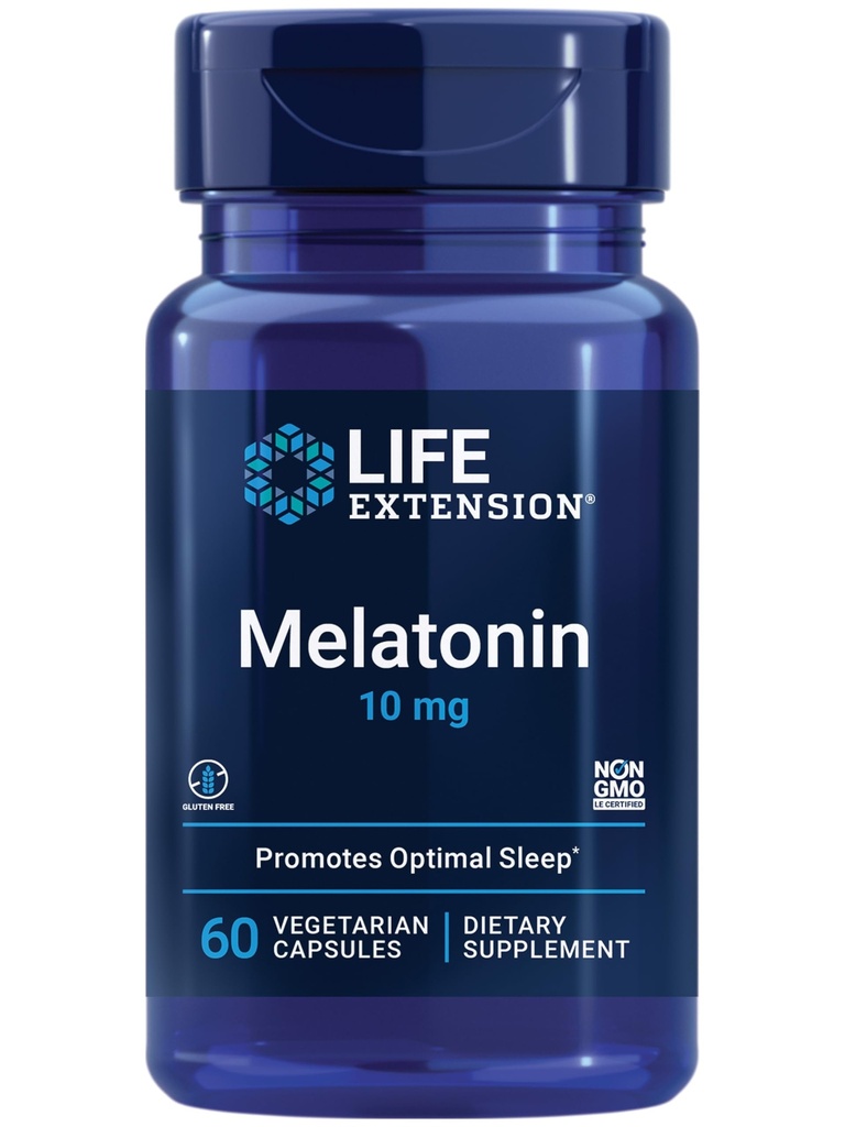 Extensión de la vida Melatonina, 10 mg, Dose saludable, Nuestra dosis más alta disponible, para el soporte para el sueño, Respuesta sana de la inmunodeficiencia, Defensa del estrés oxidativo, Vegetariano, 60 cápsulas