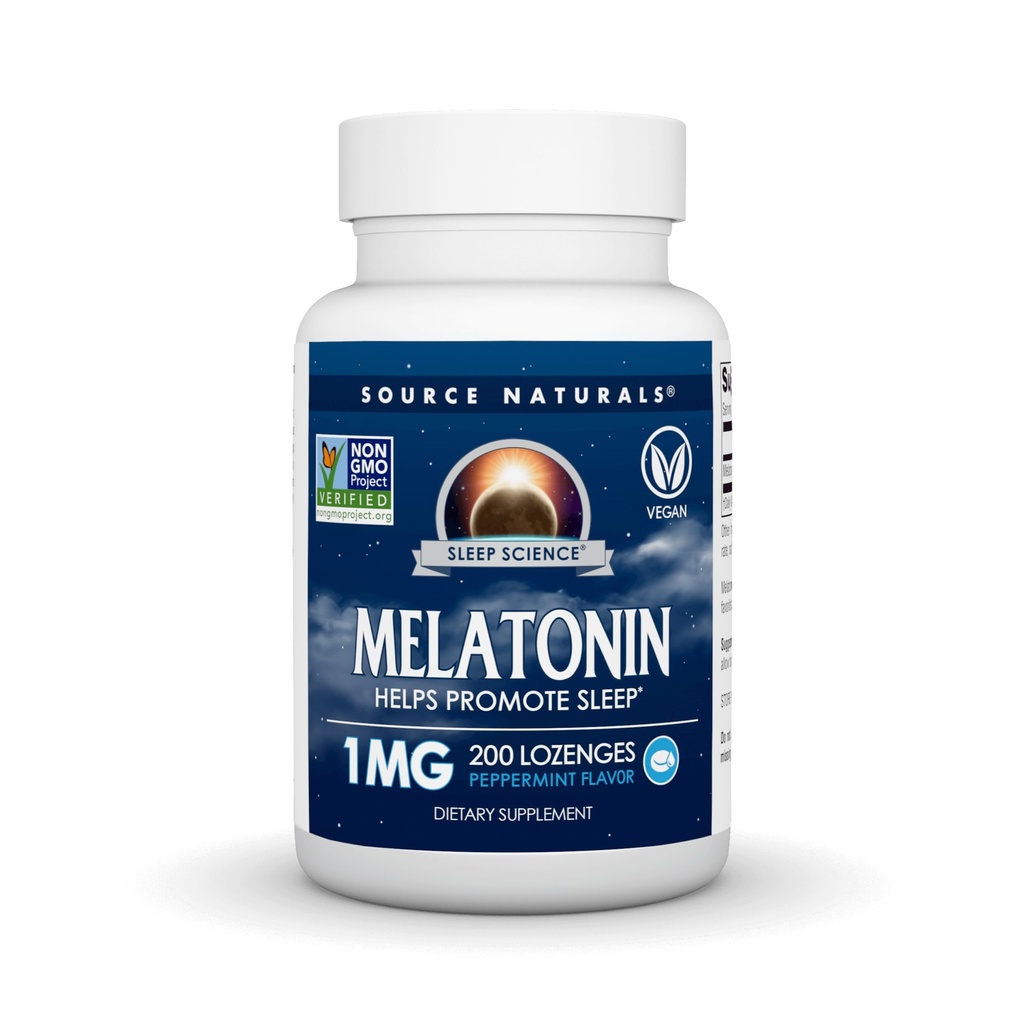 Fuente Naturals Melatonina, Ayuda a promover el sueño*, 1 mg - 200 Pippermint Sabored Lozenges