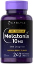 Carlyle Melatonin 10mg Fast Dissolve Tablets | 240 Count | Berry Flavor | 100% Drug Free | Vegetarian, Non-GMO, Gluten Free Supplement