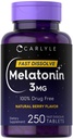 Carlyle Melatonin 3mg Fast Dissolve Tablets ← 250 Conde ← Low Dose and Drug Free ← Vegan, Non-GMO, Gluten Free