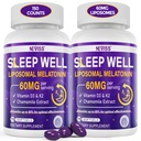 Melatonina 60mg para adultos de alta dosis, apoya la cognición del cerebro del descanso profundo, la melatonina liposómica de fuerza extra con vitamina D3 K2, manzanilla, para el ciclo de sonido Zzz, inmuno &amp; antioxidante, 150 Softgels