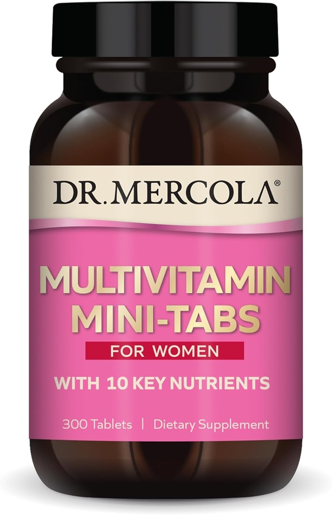 Dr. Mercola Multivitamin Mini-Tabs for Women, 30 Servings (300 Tablets), con 10 Nutrientes Clave, Apoya la Salud de las Mujeres Optimal, Non-GMO