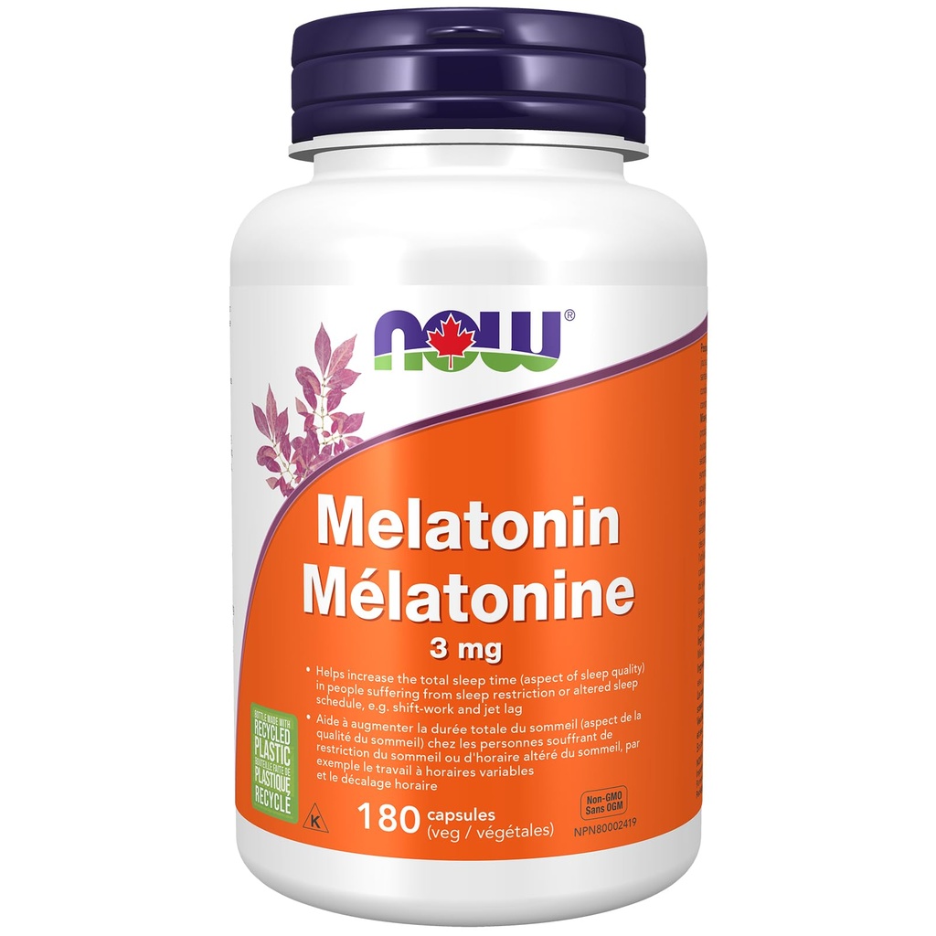 AHORA Suplementos de alimentos, Melatonina 3 mg, Escalada Radical Libre*, Ciclo de sueño saludable*, 180 cápsulas de verduras